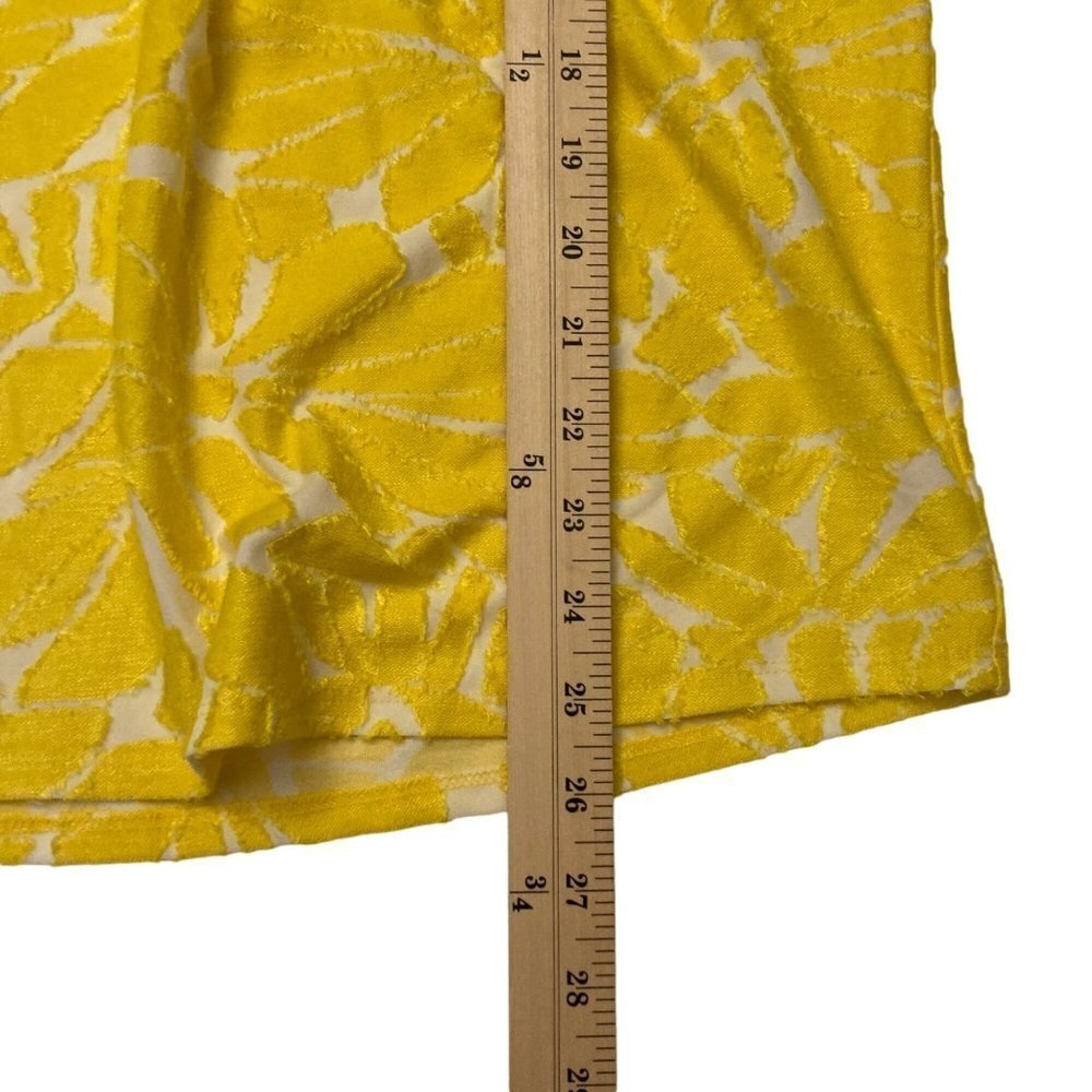 Susan Graver Sunny Yellow White Mixed Media Blouse V-Neck Elastic Cuff Sz L - Picture 9 of 9